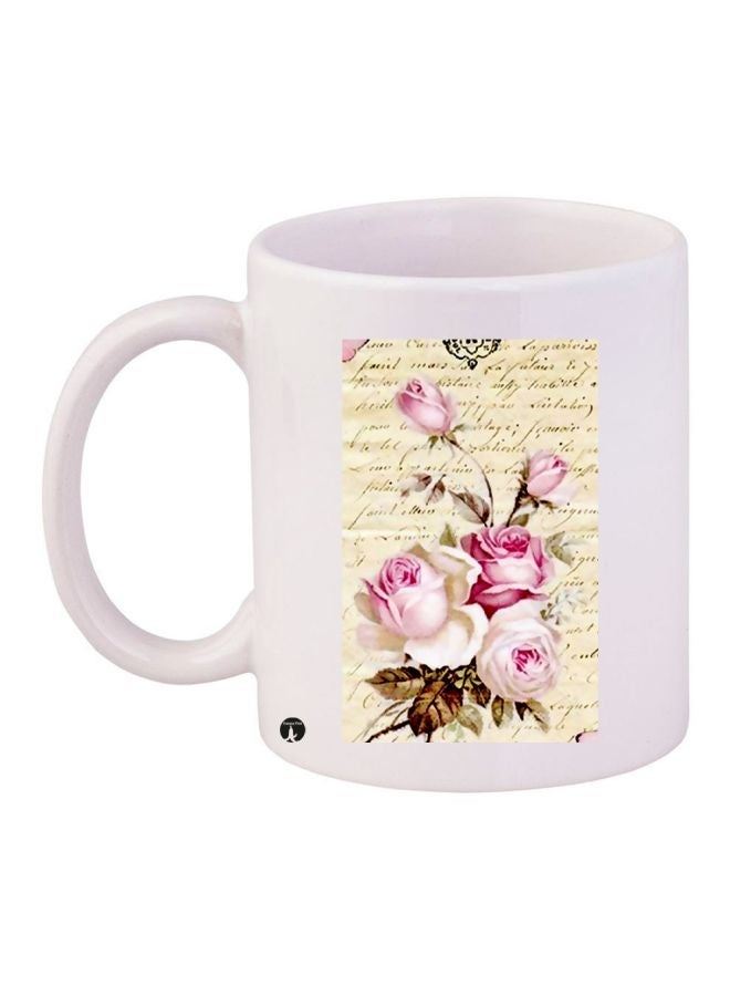 RYN Rose Printed Coffee Mug White/Pink/Beige 11ounce