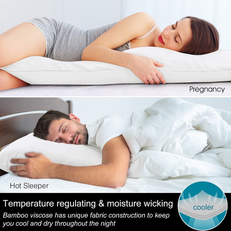 BEDELITE Body Pillow Cover, Rayon Made from Bamboo, Cooling Body Pillow Pillowcase for Hot Sleepers and Night Sweats, Breathable & Silky Soft Full Long Pillow Case Cover (White, 20x54 Inches) - Image 3