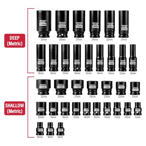 ZOYAKKI Hex Bit Impact Socket Set,35 PCS 1/2" Drive Deep and Shallow Impact Socket Set,Metric (Shallow 8-32mm and Deep 10-32mm) Sizes Socket with Durable Case for Automotive Mechanic - Image 2