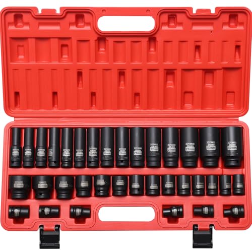 ZOYAKKI Hex Bit Impact Socket Set,35 PCS 1/2" Drive Deep and Shallow Impact Socket Set,Metric (Shallow 8-32mm and Deep 10-32mm) Sizes Socket with Durable Case for Automotive Mechanic - Image 1