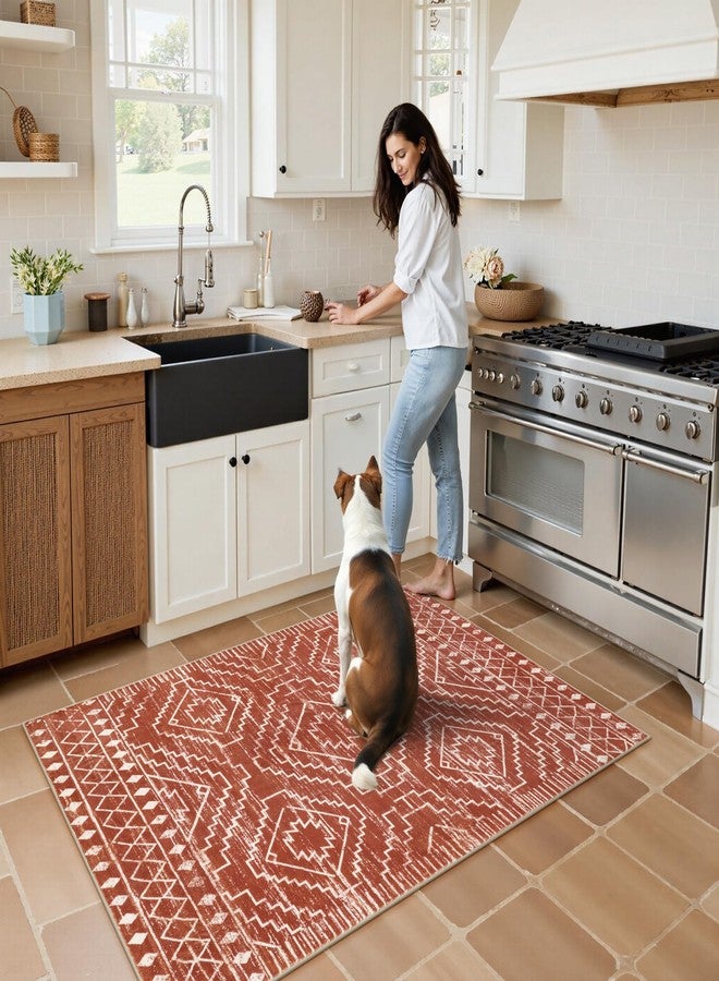 Wonnitar Moroccan Washable Area Rug, 3x5 Non-Slip Rugs for Living Room, Geometric Tribal Kitchen Entry Throw Mat, Soft Low Pile Non-Shedding Carpet for Bedroom Apartment Dorm (Brown,3'x5') - Image 4