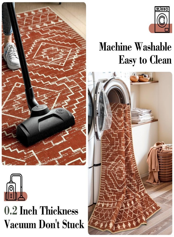 Wonnitar Moroccan Washable Area Rug, 3x5 Non-Slip Rugs for Living Room, Geometric Tribal Kitchen Entry Throw Mat, Soft Low Pile Non-Shedding Carpet for Bedroom Apartment Dorm (Brown,3'x5') - Image 3