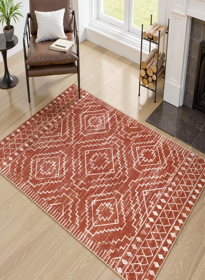 Wonnitar Moroccan Washable Area Rug, 3x5 Non-Slip Rugs for Living Room, Geometric Tribal Kitchen Entry Throw Mat, Soft Low Pile Non-Shedding Carpet for Bedroom Apartment Dorm (Brown,3'x5') - Image 5