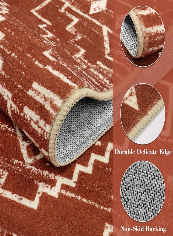 Wonnitar Moroccan Washable Area Rug, 3x5 Non-Slip Rugs for Living Room, Geometric Tribal Kitchen Entry Throw Mat, Soft Low Pile Non-Shedding Carpet for Bedroom Apartment Dorm (Brown,3'x5') - Image 2