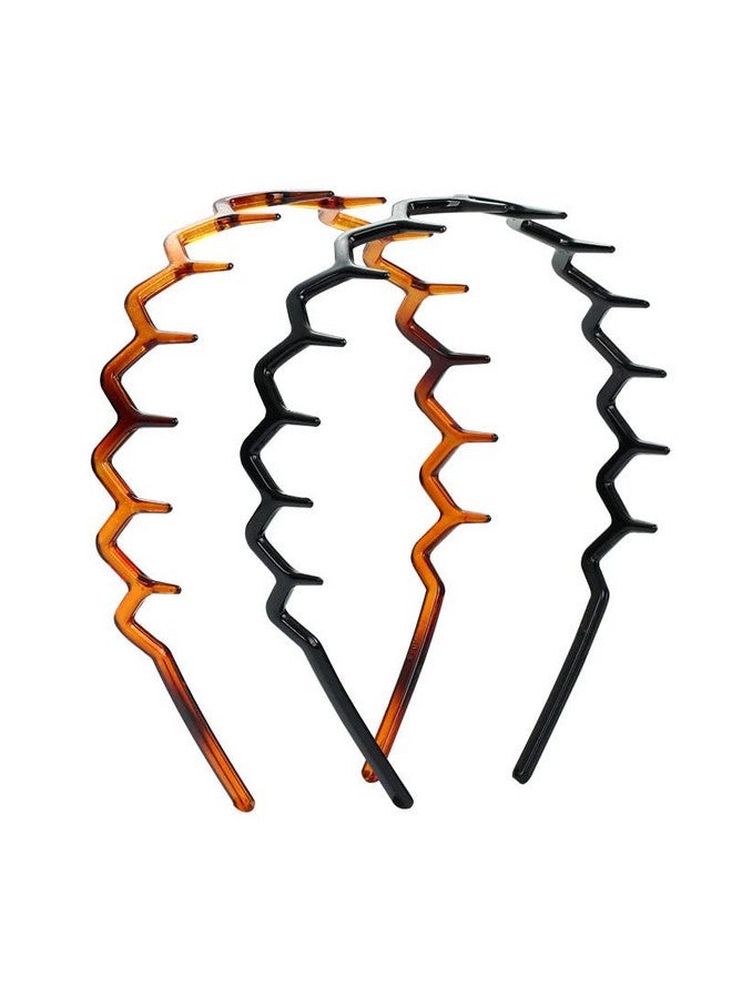 Mia Beauty Zigzag Headband With Teeth Creates Cool Cornrow Effect Fashionable Hair Accessory For Women Teens Black + Tortoise 2Pieces - Image 1
