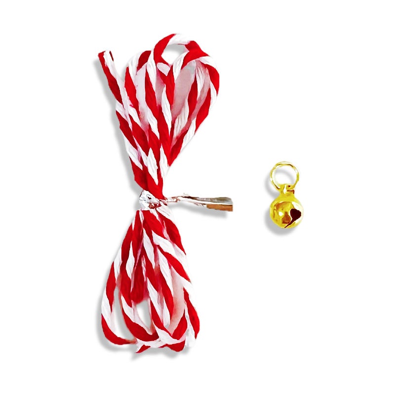 Plush Dog Toy Twisted Stick Bell Rope Red and white rope 50cm + gold hanging ring bell 