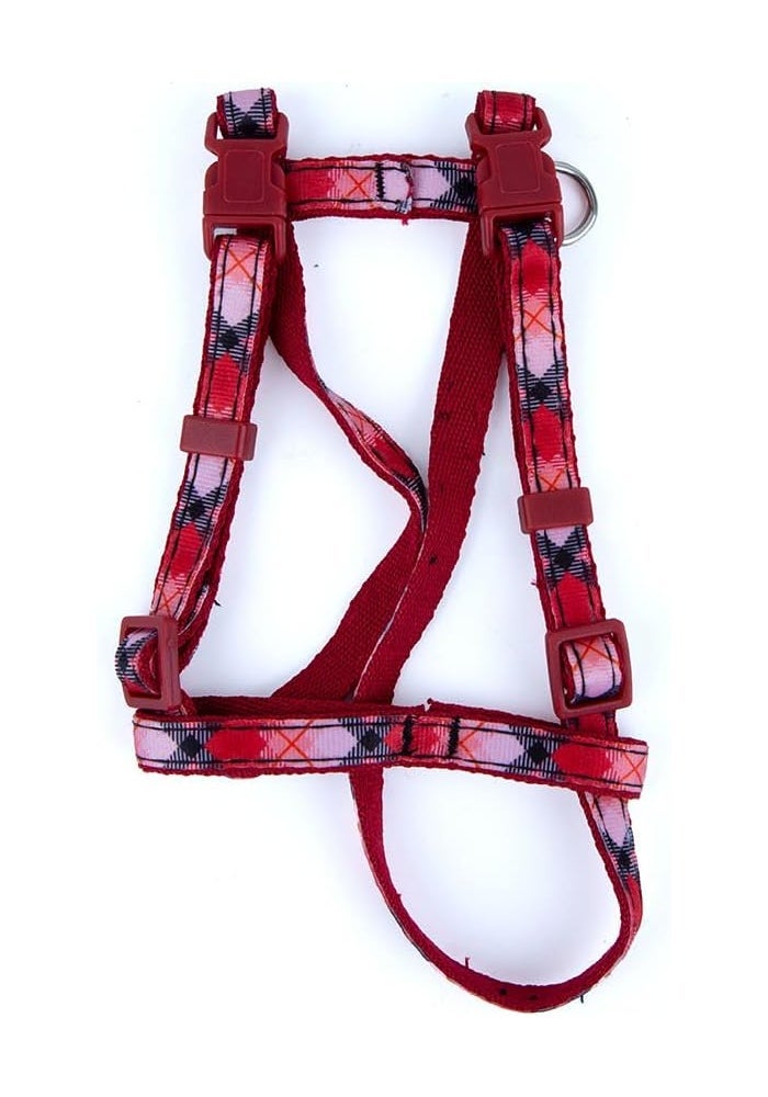 Daiso Plaid Pattern Dog Harness | Red | Adjustable Soft Nylon Harness for Small & Medium Dogs - Image 2