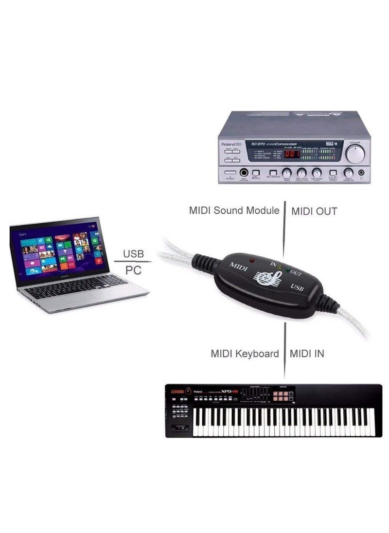 محول كابل USB MIDI إلى محول لوحة مفاتيح الموسيقى للكمبيوتر الشخصي كابل محول واجهة USB إلى لوحة مفاتيح الكمبيوتر الشخصي MIDI