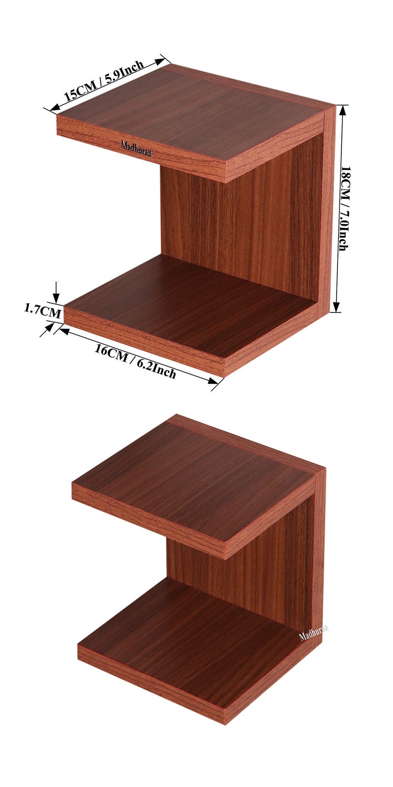 Madhuran Engineered Wood Wall Mounted Books Shelf Set of 2 (Matte,Teak) Invisible Library Organizer Decoration Standing Corner Office Study Bedroom Self - Image 3