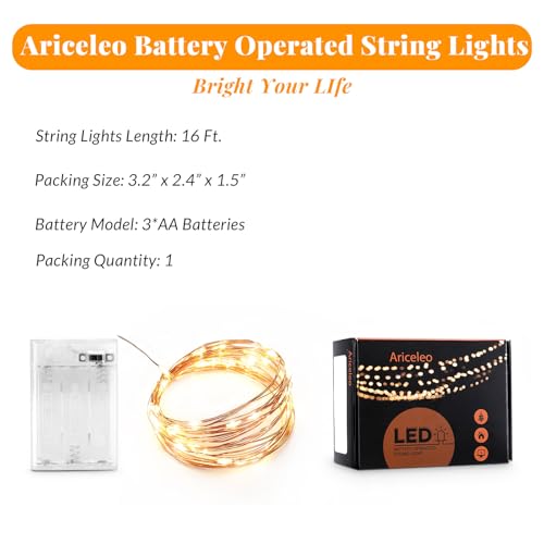 Ariceleo Led Fairy Lights Battery Operated, 1 Pack Mini Battery Powered Copper Wire Starry Fairy Lights for Bedroom, Christmas, Parties, Wedding, Centerpiece, Decoration (5m/16ft Warm White) - Image 4
