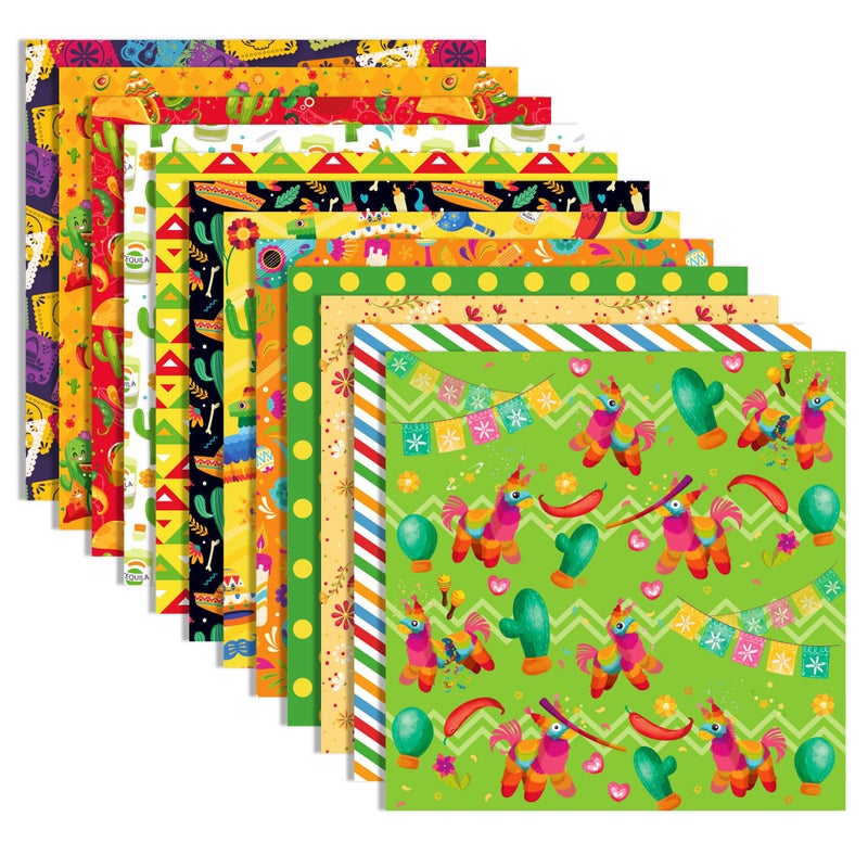 BHNACIER 24 Sheets Mexican Fiesta Scrapbook Paper Cinco De Mayo Scrapbook Paper Pattern Mexican Fiesta Pattern Papers 12 x 12 Pad DoubleSided Cinco De Mayo Patterned Decorative Craft Papers for Card Making - Image 3