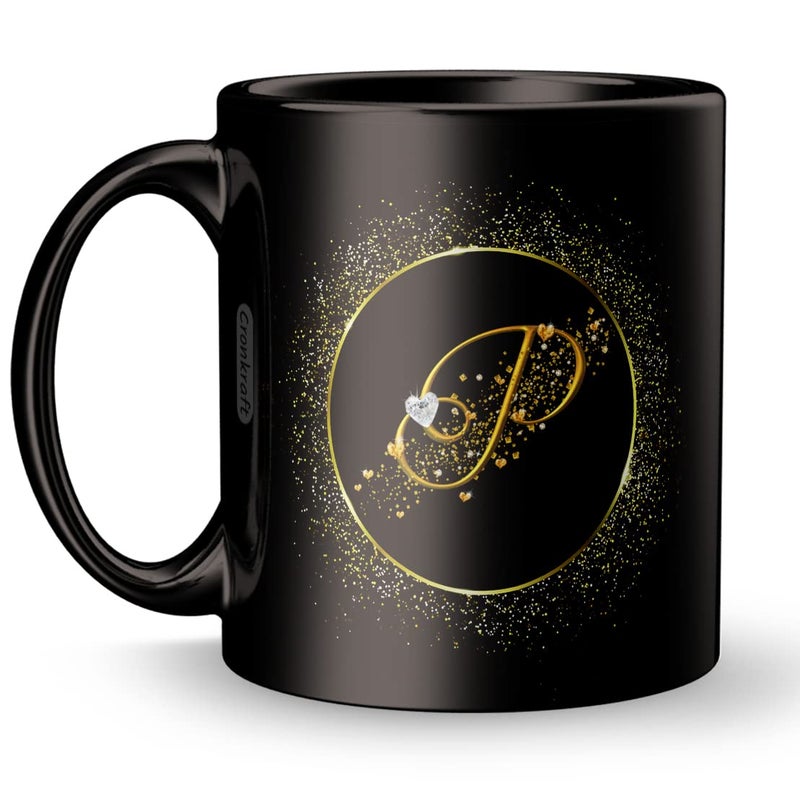 Cronkraft Ceramic Golden Frame With P Alphabet Letter Printed Mug KeychainGift For LoveBirthdayWife Husband Girlfriend BoyfriendKidsBrotherSister On Birthday P Alphabet 300 Ml - Image 4