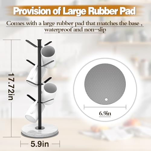 ZYZWTG Marble Mug Holder Tree 8 Hooks Coffee Cups Stand New Upgraded Stable Mug Stand for Kitchen Counter Cabinet Cafe Black - Image 3