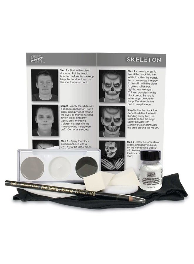mehron أطقم مكياج شخصية مميزة | أطقم مكياج للهالوين وكوسبلاي | مصنوعة في الولايات المتحدة الأمريكية | طقم كامل | يتضمن جميع الأدوات والتعليمات حول كيفية إنشاء المظهر | (هيكل عظمي) - Image 2