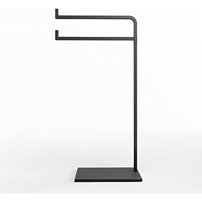 حامل مناشف اليد لطاولة الحمام 17 حامل سطح العمل الأسود يتسع لمنشفتين حامل مناشف قائم على أطراف الأصابع للحمام - Image 1