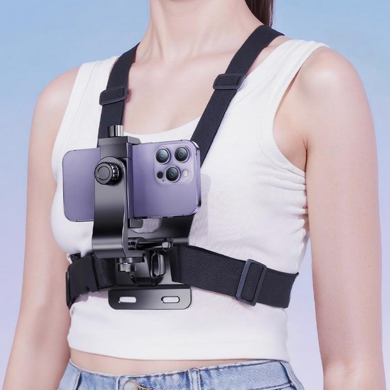 CERLINK Adjustable Chest Strap Mount with Mobile Holder Clip & Screw Compatible with All Smart Phones Body Belt Harness for Gopro Hero, SJCAM, Yi & Other Action Cameras - Black - Image 1