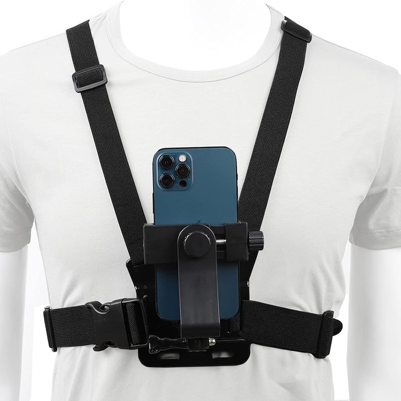 CERLINK Adjustable Chest Strap Mount with Mobile Holder Clip & Screw Compatible with All Smart Phones Body Belt Harness for Gopro Hero, SJCAM, Yi & Other Action Cameras - Black - Image 4