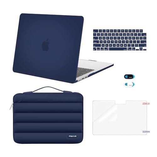 MOSISO Compatible with MacBook Air 13 inch Case M5 2026 M4 2025 M3 M2 20242022 A3449 A3240 A3113 A2681 Hard CasePuffy BagKeyboard CoverWebcam CoverScreenFilm for MacBook Air 136 Navy Blue - Image 1