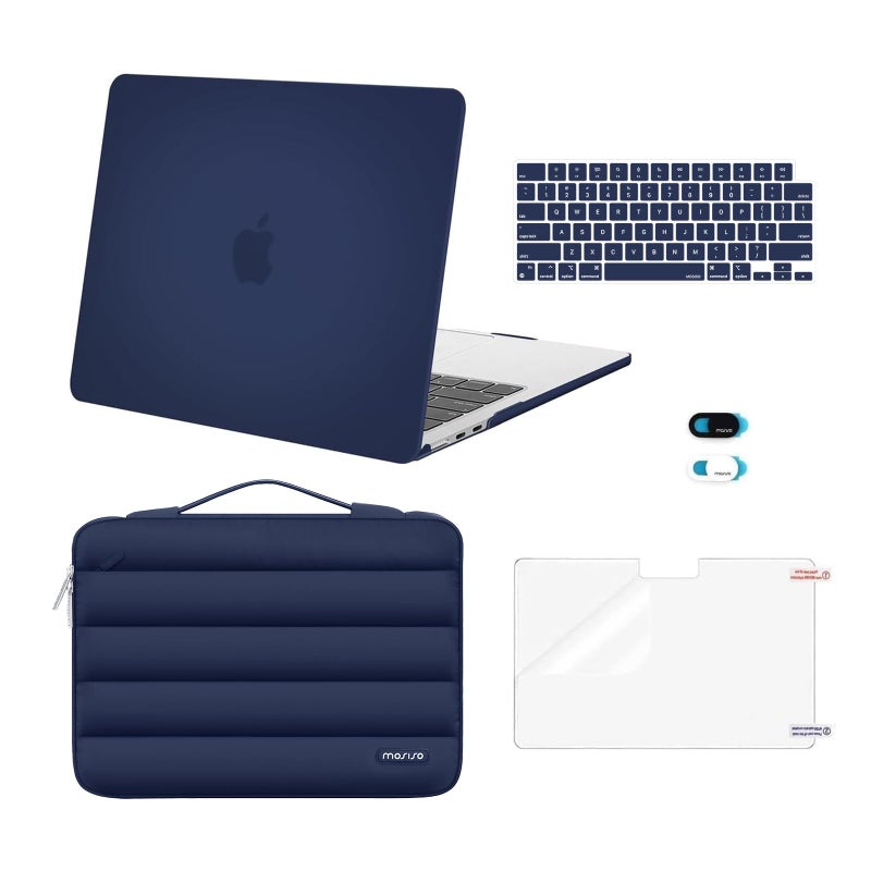 MOSISO Compatible with MacBook Air 13 inch Case M5 2026 M4 2025 M3 M2 20242022 A3449 A3240 A3113 A2681 Hard CasePuffy BagKeyboard CoverWebcam CoverScreenFilm for MacBook Air 136 Navy Blue - Image 2