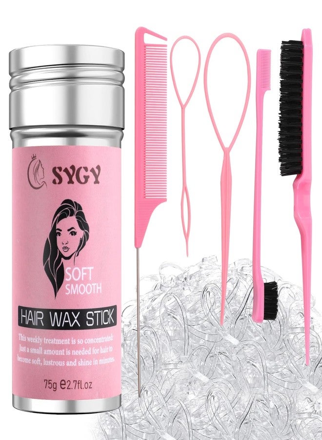 SYGY Hair Wax Stick Accessories, 500Pcs Clear Elastic Ties for Kids Girls, 3Pcs Hair Combs for Women, 2Pcs Hair Loop Styling Tools - Image 1