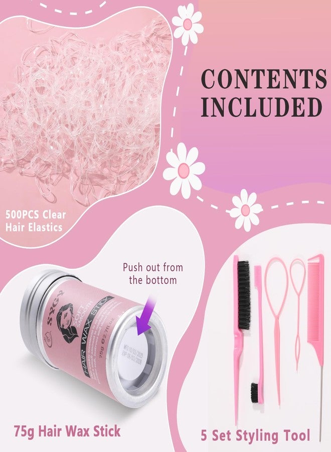 SYGY Hair Wax Stick Accessories, 500Pcs Clear Elastic Ties for Kids Girls, 3Pcs Hair Combs for Women, 2Pcs Hair Loop Styling Tools - Image 3