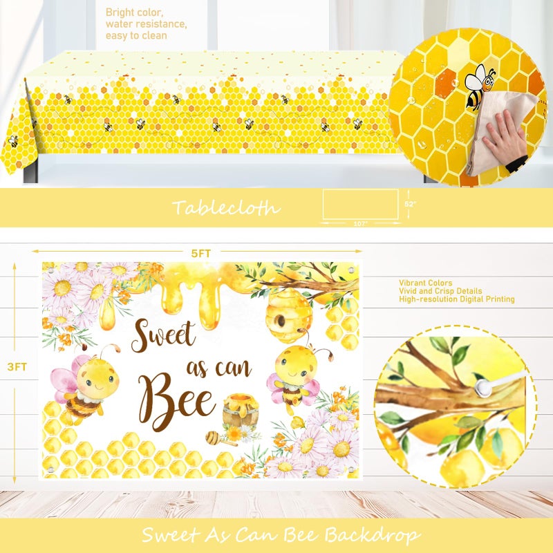 Fiesec Bee Baby Shower Decorations for Girl â€“ 126PCs Honey Bee Themed Party Supplies Set with Sweet as can Bee Backdrop, Pink Yellow Balloon Garland Kit, Tablecloth, Sash, Badges - Image 5