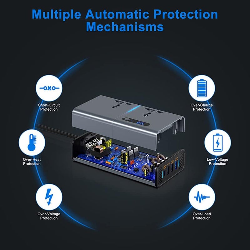200W Car Power Inverter with 3 USB and 1 Type-C Ports, DC 12/24V to 220V AC Converter - Image 4
