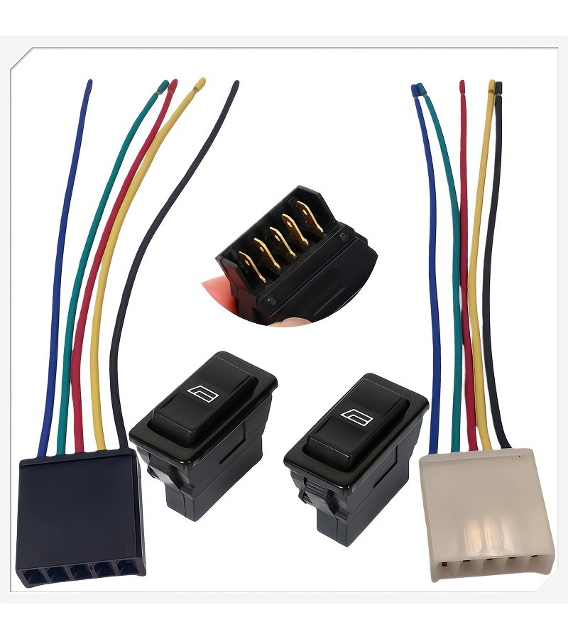 Universal Car Electric Window Lift Switch 1 Set With Black Cable Harness - Image 1