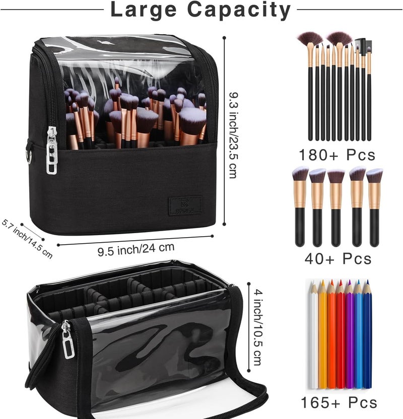 TANTO Makeup Brush Case Stand-up Makeup Cup Makeup Brush Holder Travel Professional Cosmetic Bag Artist Storage Bag with Shoulder Strap and Adjustable Divider (large black) - Image 4
