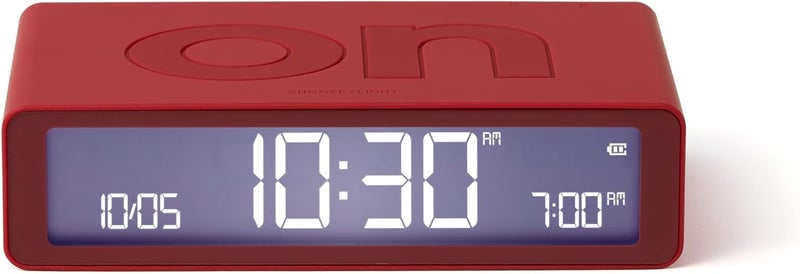 Lexon Flip Classic Luminous Morning Alarm Clock, Reversible with Faces on Off and Snooze Function, LCD Display and Touch Light, Rechargeable by USB-C – Red - Image 1