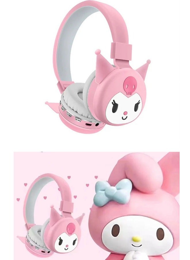 Pink Kuromi pattern Bluetooth wireless headphones for children, folding headphones for children noise reduction, suitable for children's stereo headphones for TF cards, mobile phones, tablets - Image 3