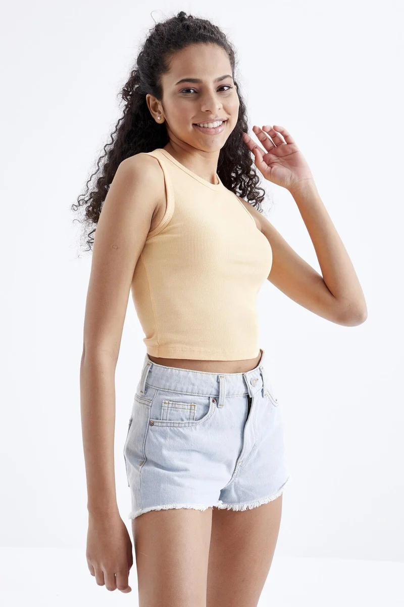 Tommy Life Melon Inside Basic Sleeveless O Neck Women's Crop Top - 97204