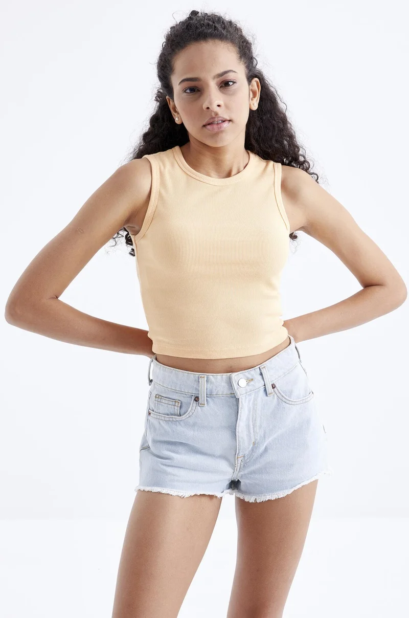 Tommy Life Melon Inside Basic Sleeveless O Neck Women's Crop Top - 97204