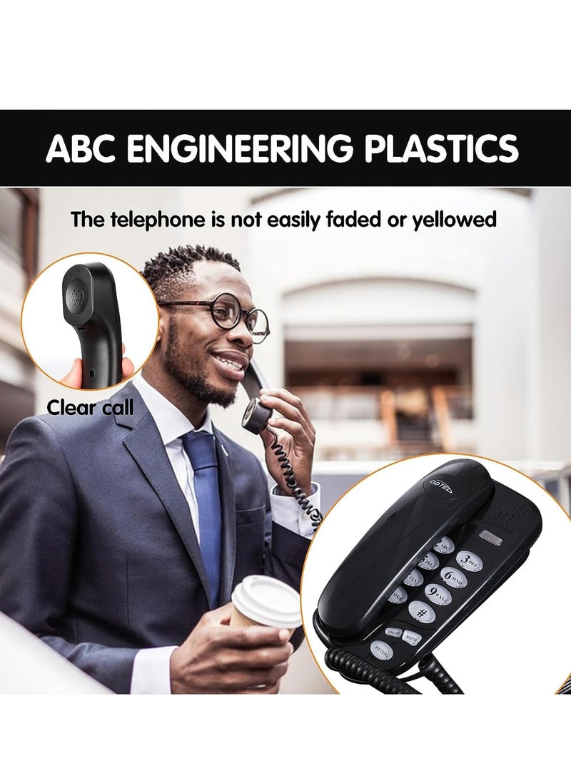 SYOSI Corded Landline Telephone, Wall Mountable or Desktop Corded Telephone, with Redial Quick Flash Mute Function Landline Phone for Home Hotel School Office (Black) - Image 2