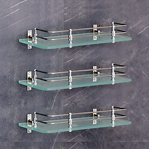 FORTUNE Multi-Purpose Wall Hung (Frosted) Glass Front Bathroom Shelf with Wall Brackets, Storage Holder, 12 x 6 Inch - (Pack of 3) - Image 1