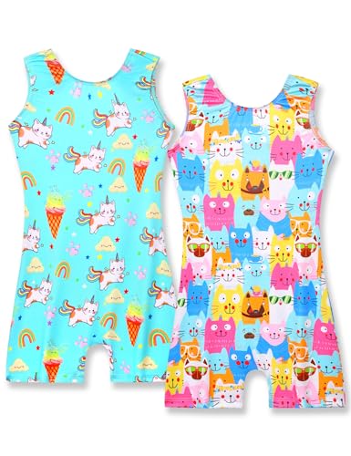 Nymphperi Leotard for Girls Gymnastics Size 5-6 Years Old Colorful Practice Outfits Kids Green Biketard 2 Pack - Image 1