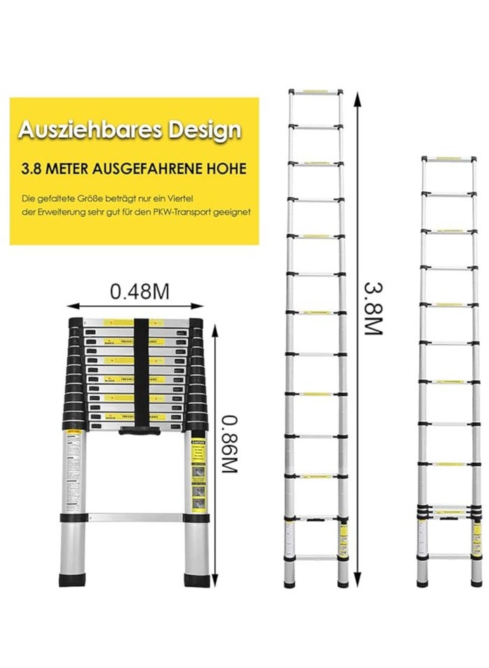 Telescopic Ladders Extendable Ladder 3.8 m Telescopic Ladder Trestle Ladder Large Applicability Attic Folding Scaffolding Ladder - Image 2