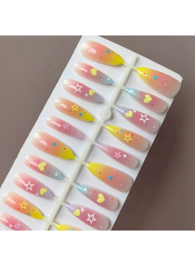 Goolsky Almond Press-on Nails with Star Color-block for Summer Dopamine High-end Charm - Image 1