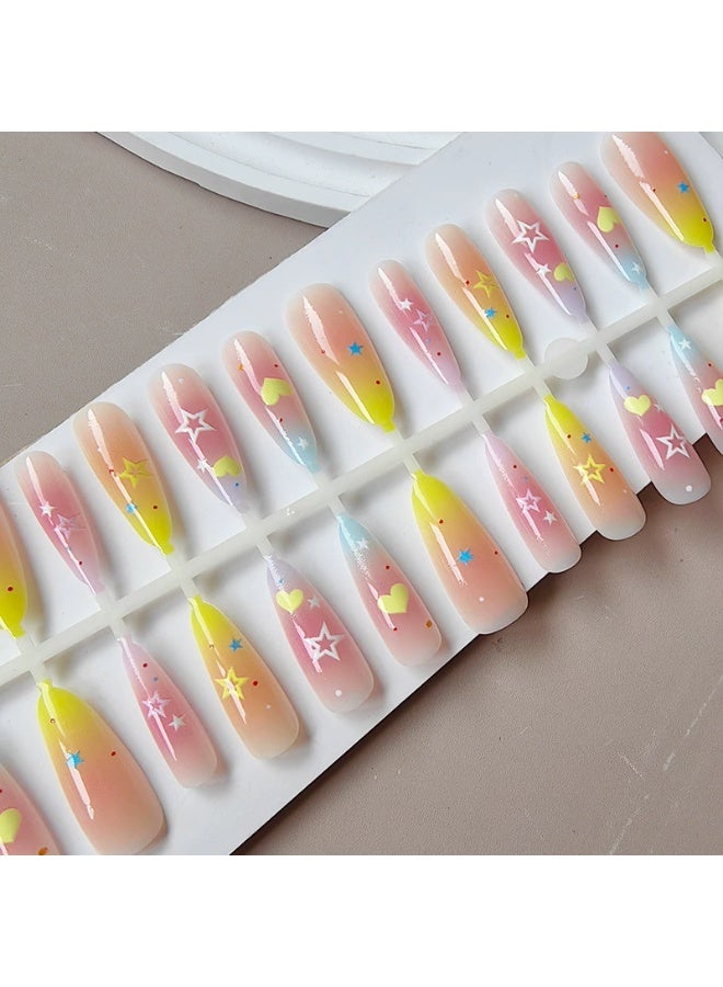 Goolsky Almond Press-on Nails with Star Color-block for Summer Dopamine High-end Charm - Image 4