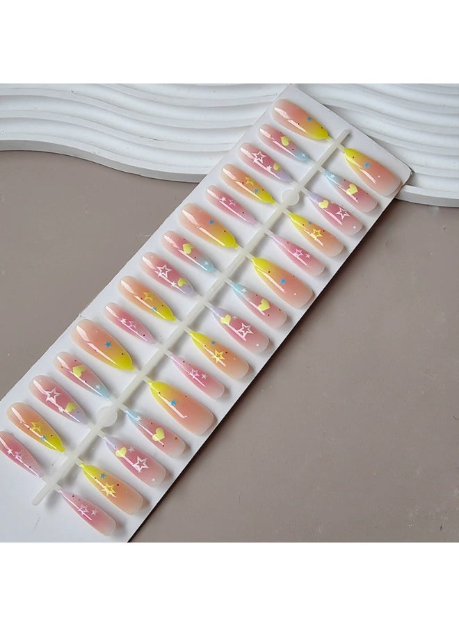 Goolsky Almond Press-on Nails with Star Color-block for Summer Dopamine High-end Charm - Image 3