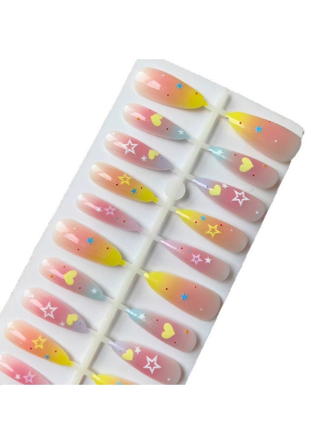 Goolsky Almond Press-on Nails with Star Color-block for Summer Dopamine High-end Charm - Image 2