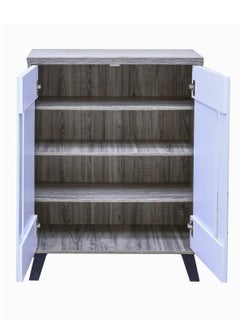 AFT Modern Two-Tone Shoe Cabinet with 2 Doors - Durable Particle Board Design. Two-Tone Particle Board Shoe Cabinet with 2 Doors - Stylish Storage Solution. Perfect for Any Entryway, living room, dining room or bedrooms. Space-Saving Design, Organize Your Footwear Effortlessly. (White Door/Golden Stripe Frame) Arfan  - Image 5