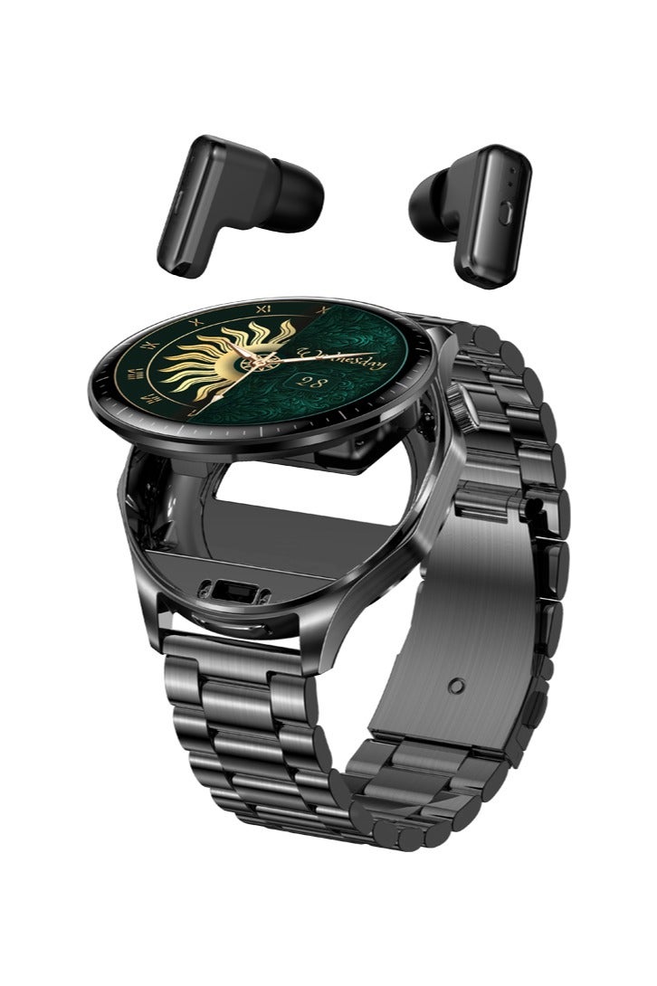 رولستيمي ساعة ذكية مع سماعات الأذن ، ساعة الأعمال ، 2 في 1 توس الساعات الذكية ، 1.43 " الملونة أمولد عرض ساعة ذكية لالروبوت دائرة الرقابة الداخلية ، مقاوم للماء اللياقة البدنية المقتفي وقت طويل الاستعداد ساعة تي 98 أسود - Image 1