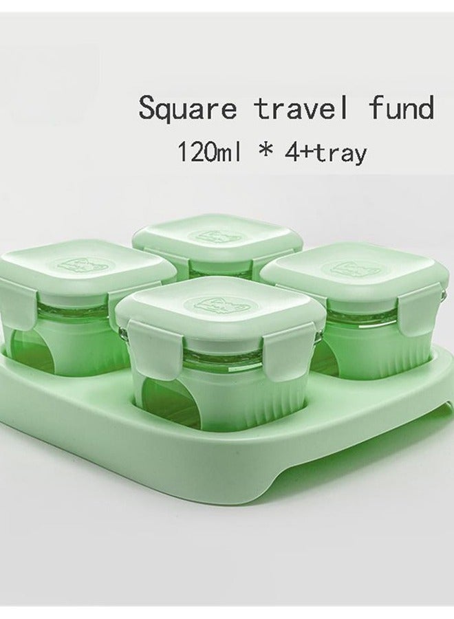 Green square type glass complementary 4 food boxes with 1 tray - Image 1