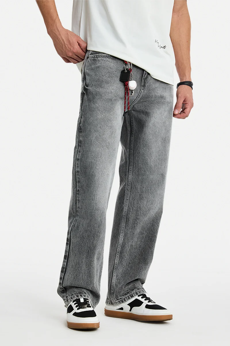 سنيتش Light Grey Solid Straight Fit Casual Jeans