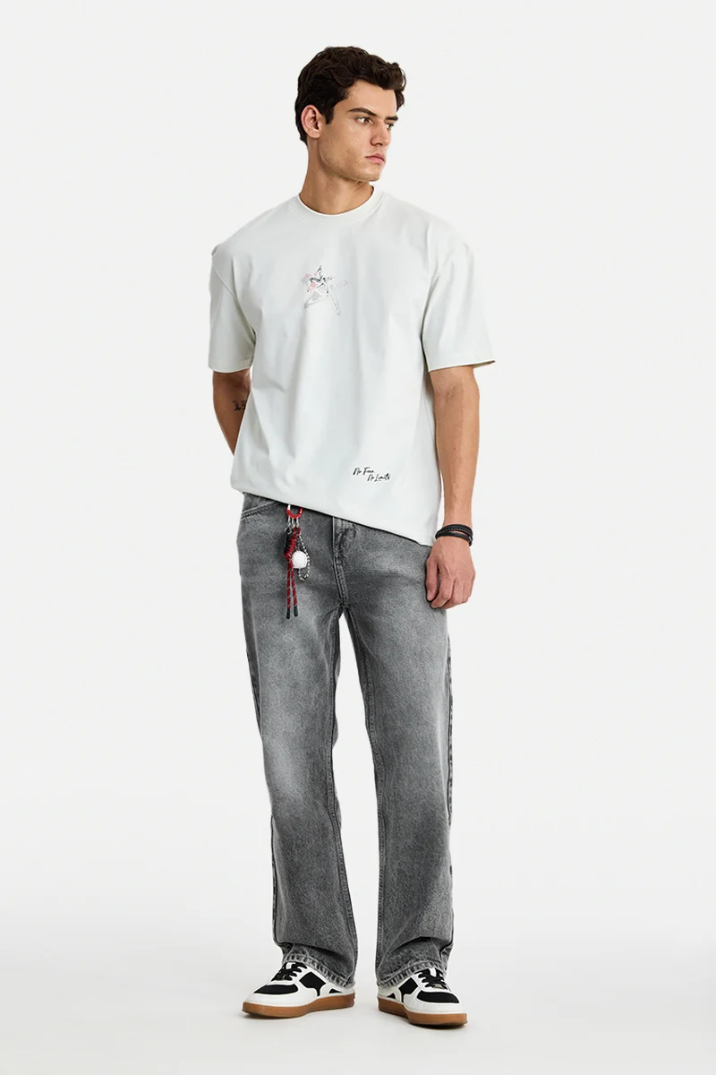 سنيتش Light Grey Solid Straight Fit Casual Jeans