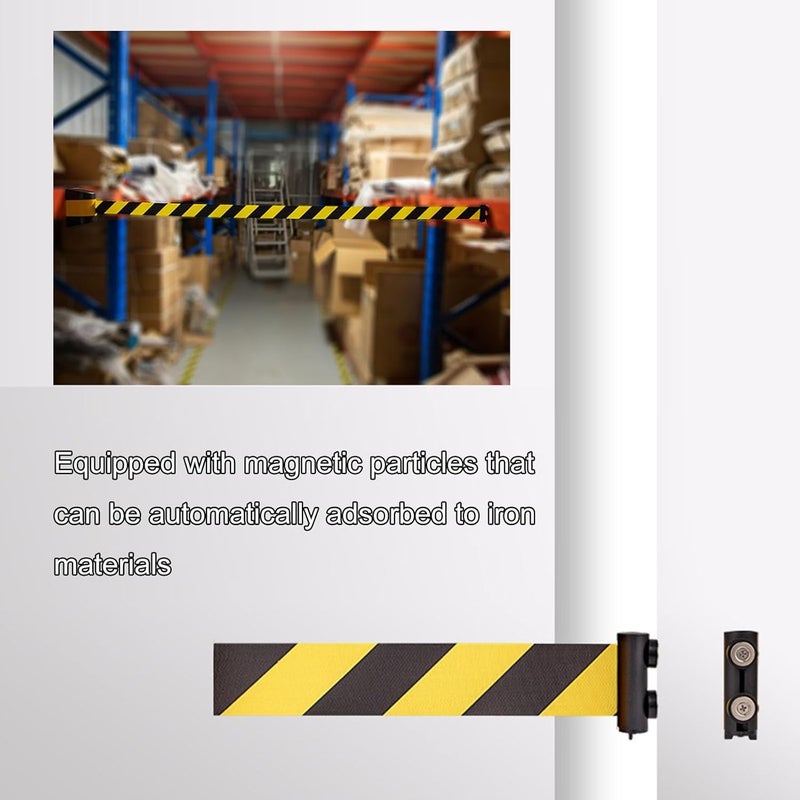 Portable Belt Barrier, Magnetic attraction Retractable, with mounting accessories, 2/3/5/10M Wall Mount Cordon(5M/16.4FT) - Image 3