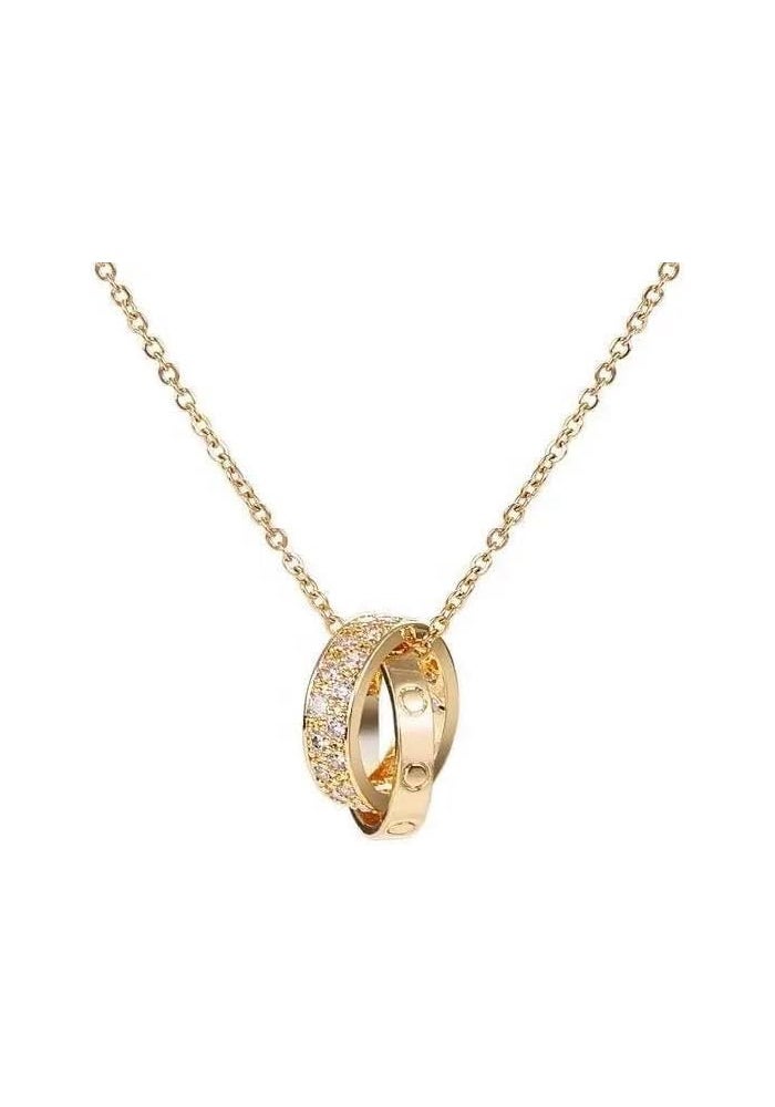 Double Ring Pendant Necklace for Women - 18K Gold Plated Stainless Steel