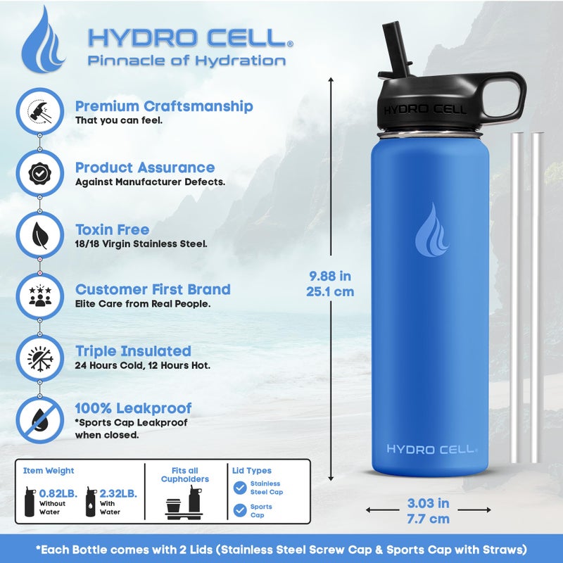 HYDRO CELL Stainless Steel Insulated Water Bottle with Straw - For Cold & Hot Drinks - Metal Vacuum Flask with Screw Cap and Modern Leakproof Sport Thermos for Adults (Denim 24oz) - Image 4