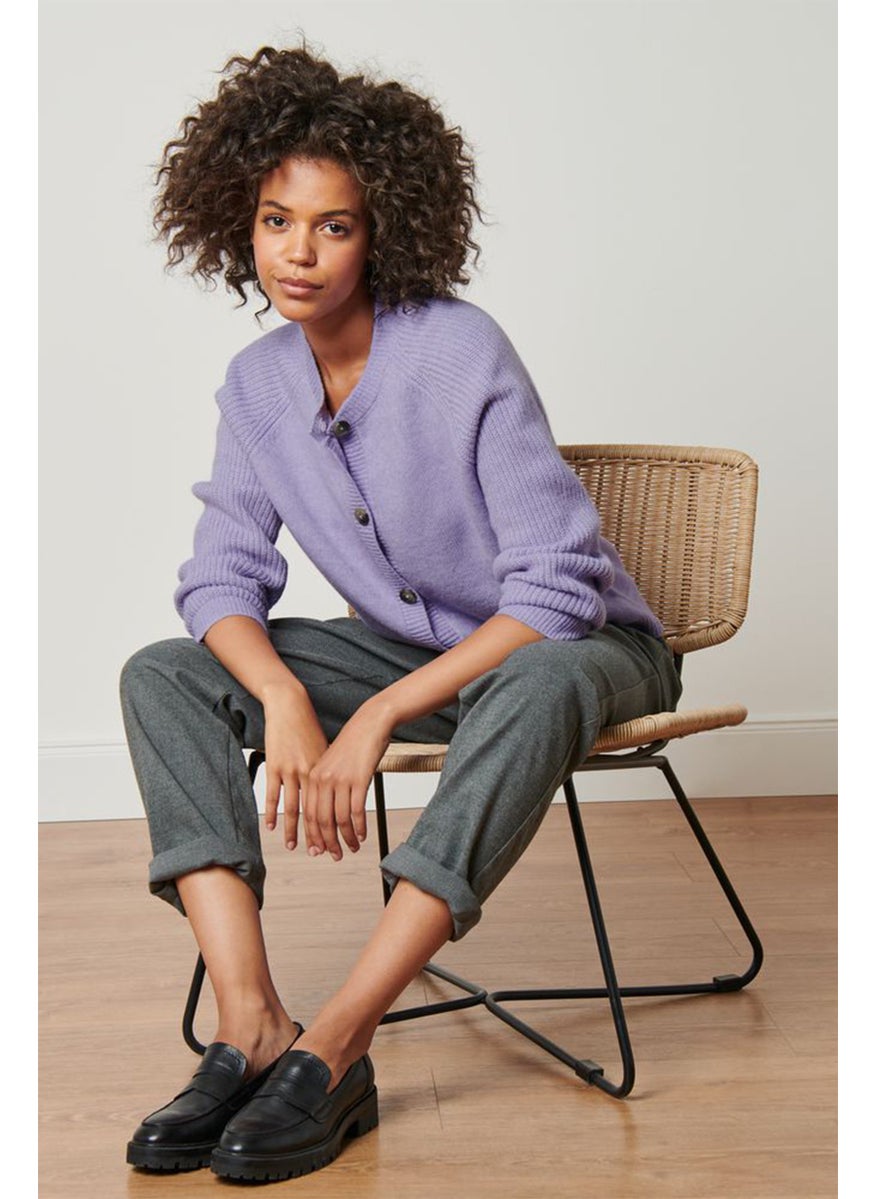 Tchibo Women Round Neck Knitted Cardigan, Purple  - Image 1
